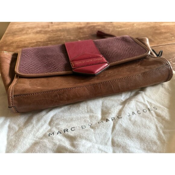 marc by marc jacobs color block brown red leather clutch bag - Picture 6 of 14